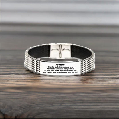Advisor Silver Shark Mesh Stainless Steel Engraved Bracelet - Thanks for being who you are - Birthday Christmas Jewelry Gifts Coworkers Colleague Boss - Mallard Moon Gift Shop