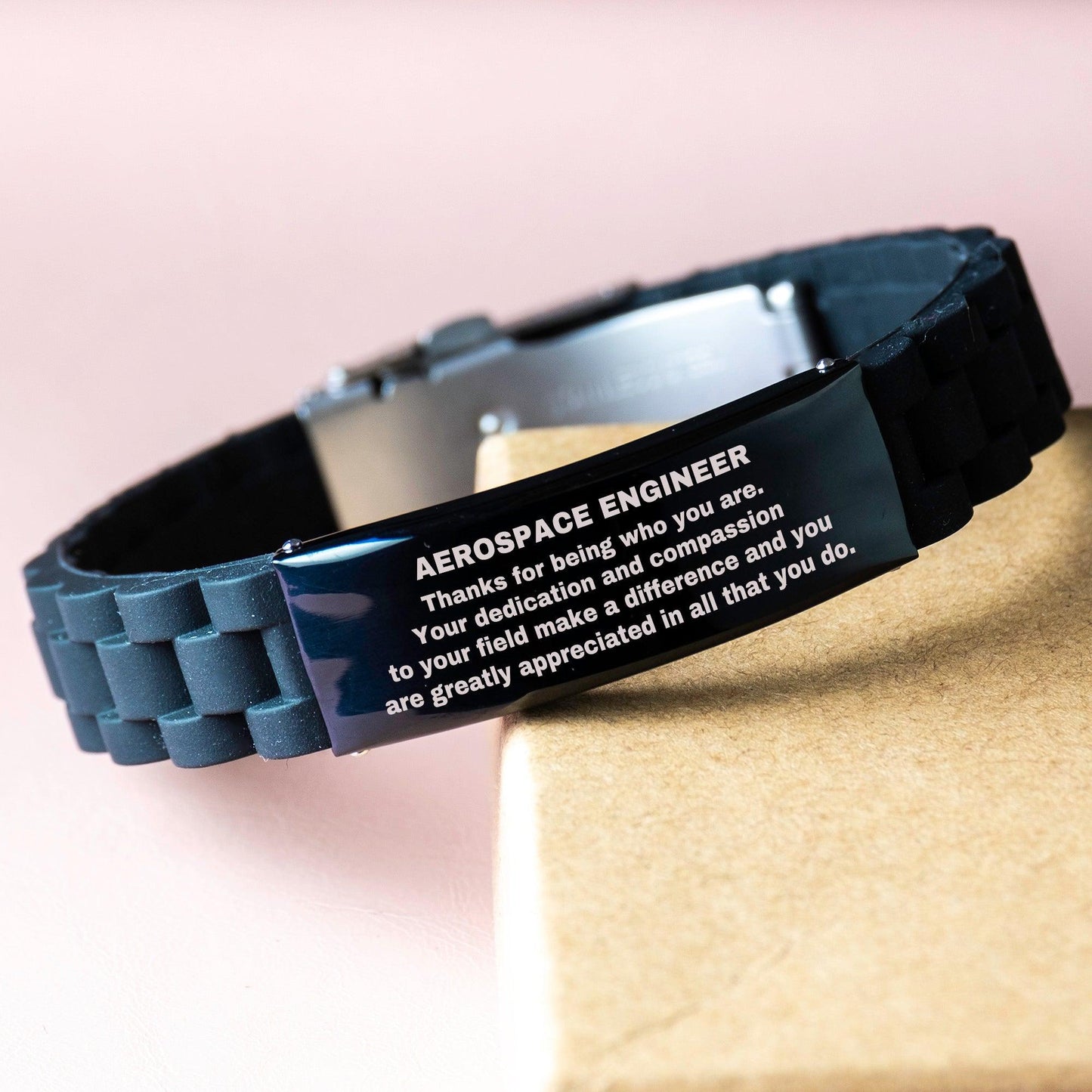 Aerospace Engineer Black Glidelock Clasp Engraved Bracelet - Thanks for being who you are - Birthday Christmas Jewelry Gifts Coworkers Colleague Boss - Mallard Moon Gift Shop