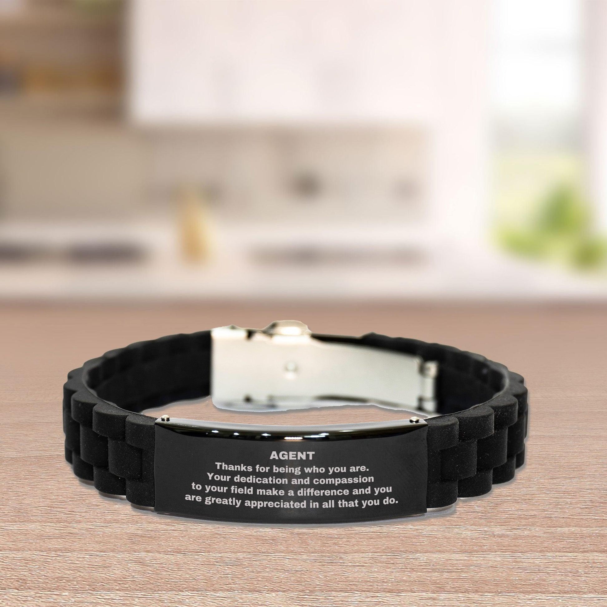 Agent Black Glidelock Clasp Engraved Bracelet - Thanks for being who you are - Birthday Christmas Jewelry Gifts Coworkers Colleague Boss - Mallard Moon Gift Shop