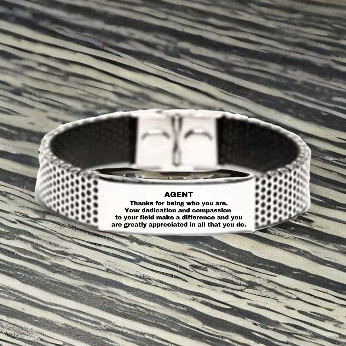 Agent Silver Shark Mesh Stainless Steel Engraved Bracelet - Thanks for being who you are - Birthday Christmas Jewelry Gifts Coworkers Colleague Boss - Mallard Moon Gift Shop