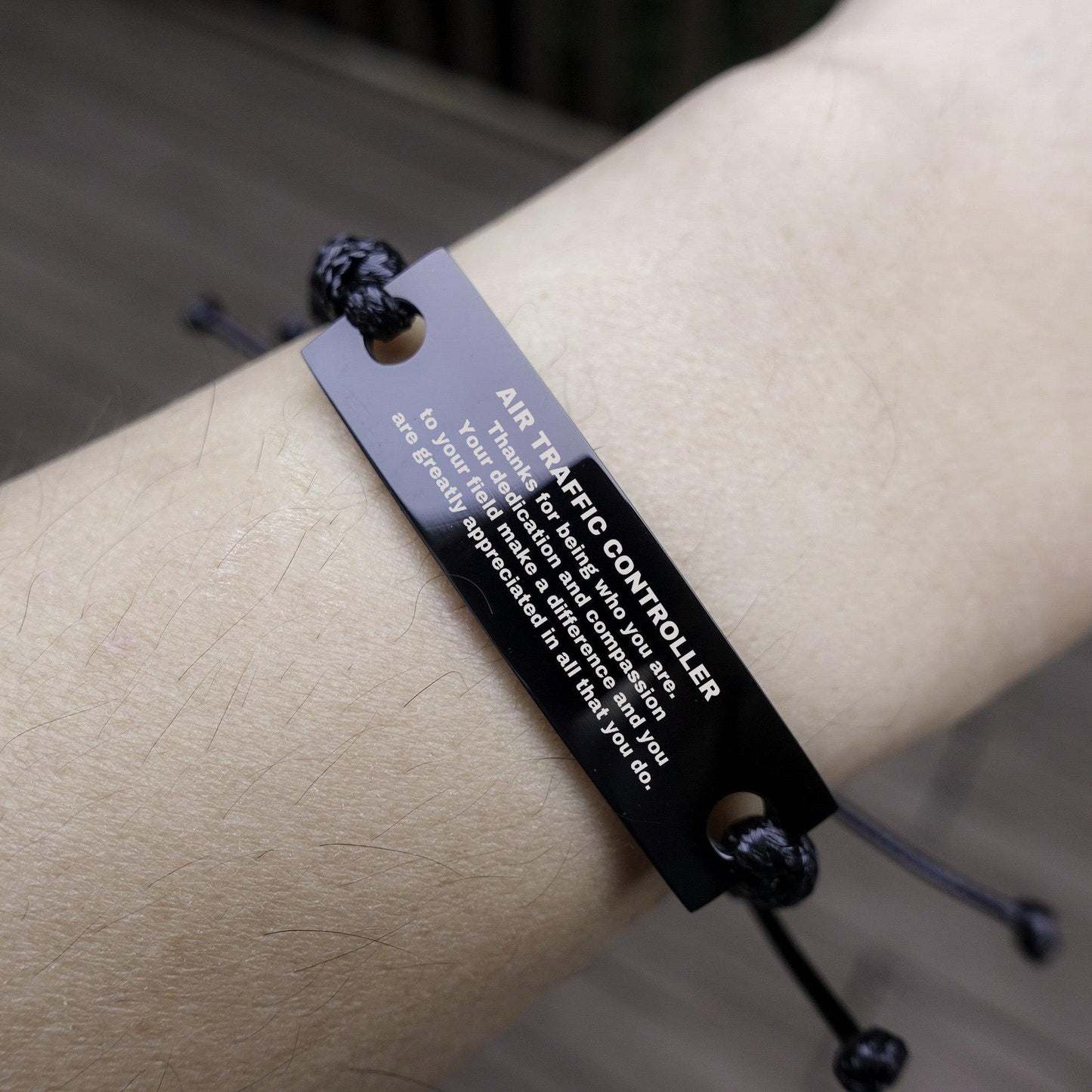 Air Traffic Controller Black Braided Leather Rope Engraved Bracelet - Thanks for being who you are - Birthday Christmas Jewelry Gifts Coworkers Colleague Boss - Mallard Moon Gift Shop