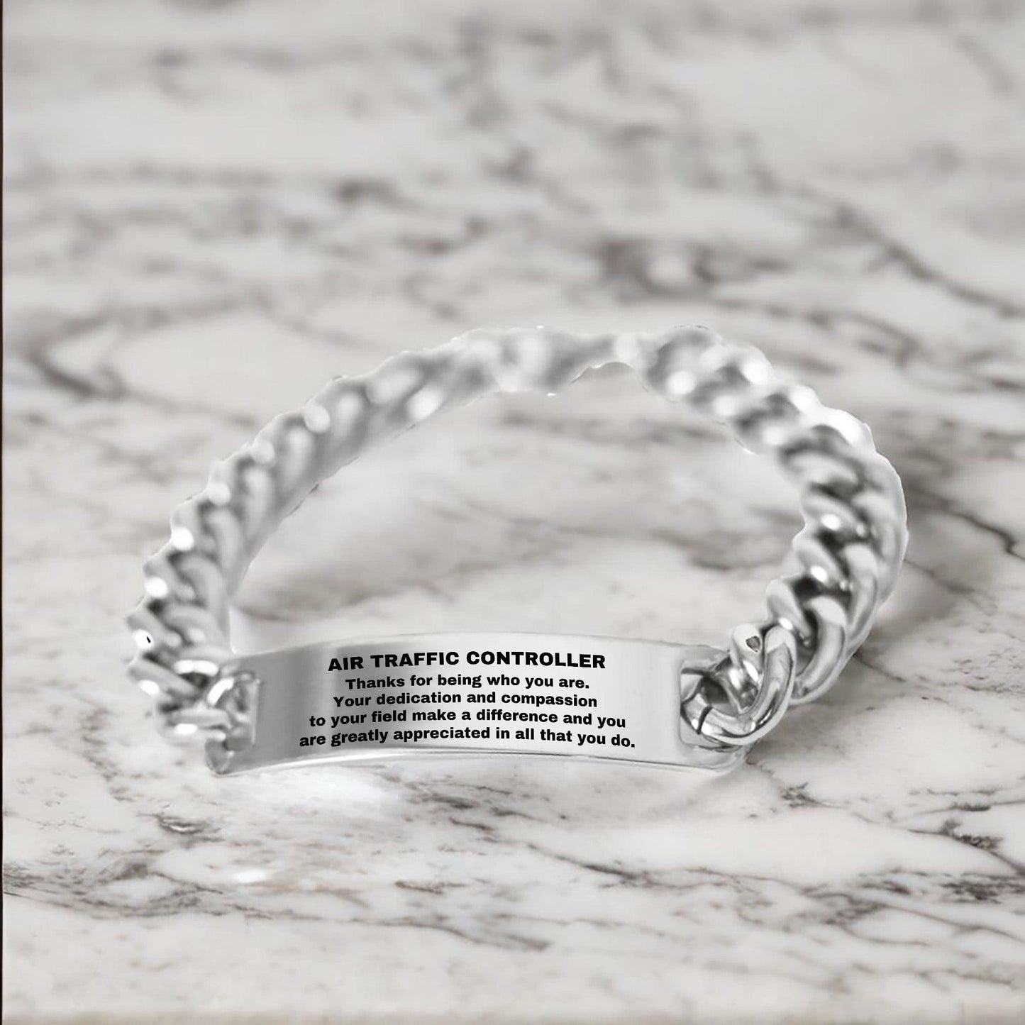 Air Traffic Controller Cuban Link Chain Engraved Bracelet - Thanks for being who you are - Birthday Christmas Jewelry Gifts Coworkers Colleague Boss - Mallard Moon Gift Shop