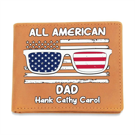 All American Dad - Papa - Grandpa - Personalized Leather Wallet - Mallard Moon Gift Shop