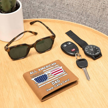 All American Dad - Papa - Grandpa - Personalized Leather Wallet - Mallard Moon Gift Shop