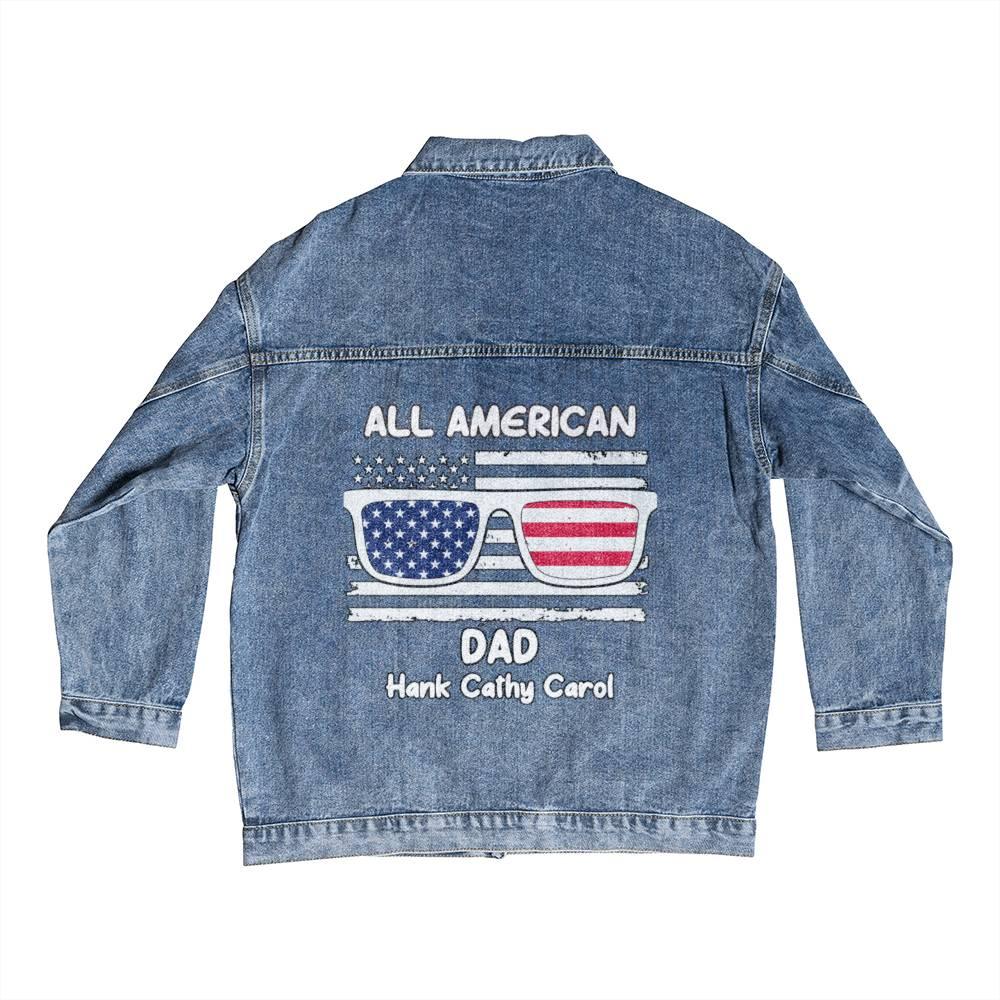 All American Dad - Papa - Grandpa - Personalized Men's Denim Jacket - Mallard Moon Gift Shop
