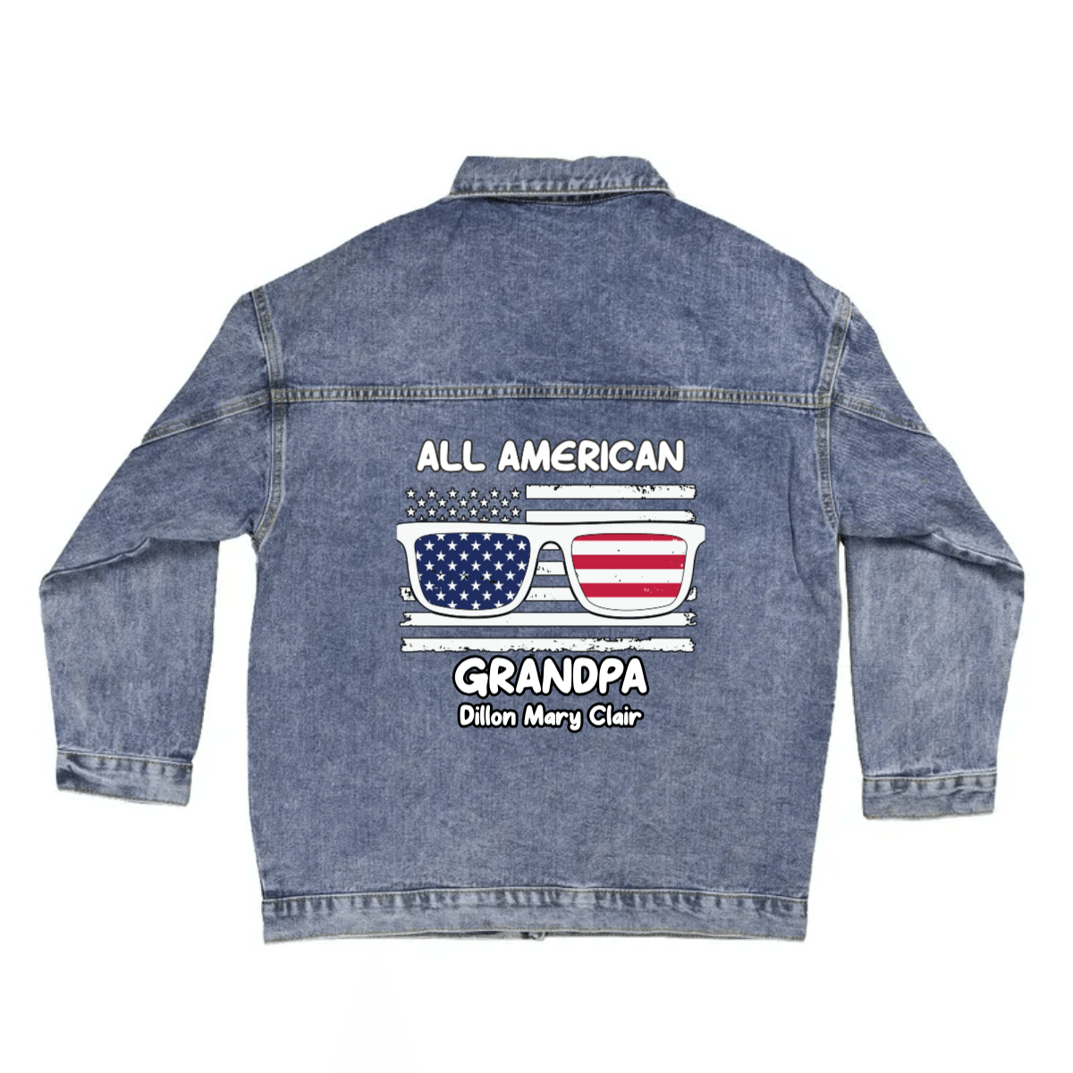 All American Dad - Papa - Grandpa - Personalized Men's Denim Jacket - Mallard Moon Gift Shop