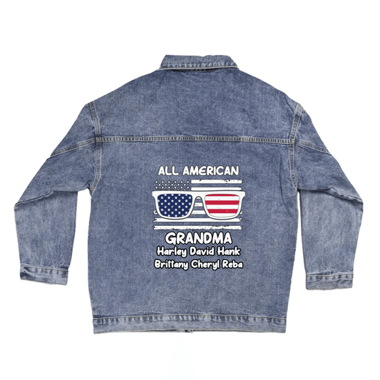 All American Grandma - Gigi - Nana - Mom- Personalized Denim Jacket - Mallard Moon Gift Shop