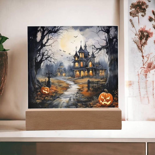 All Hallow's Haunt: Spooky Mansion Display in Acrylic - Mallard Moon Gift Shop