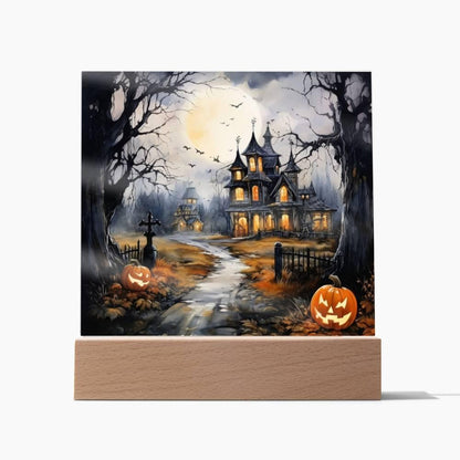 All Hallow's Haunt: Spooky Mansion Display in Acrylic - Mallard Moon Gift Shop