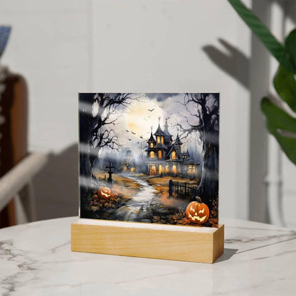 All Hallow's Haunt: Spooky Mansion Display in Acrylic - Mallard Moon Gift Shop