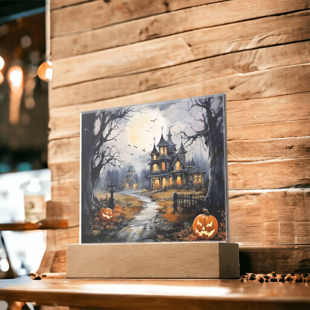 All Hallow's Haunt: Spooky Mansion Display in Acrylic - Mallard Moon Gift Shop