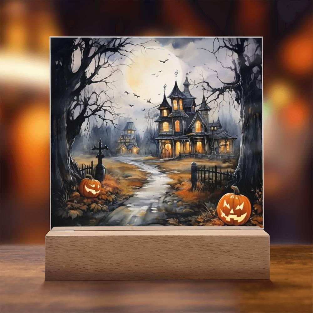 All Hallow's Haunt: Spooky Mansion Display in Acrylic - Mallard Moon Gift Shop