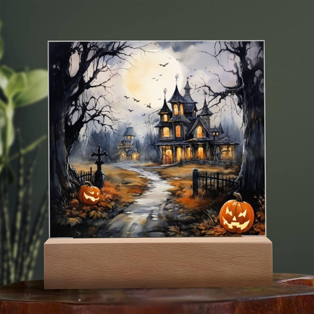 All Hallow's Haunt: Spooky Mansion Display in Acrylic - Mallard Moon Gift Shop