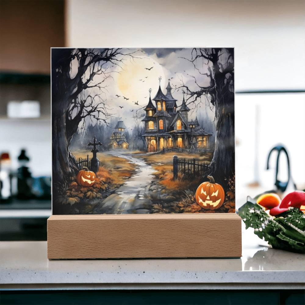 All Hallow's Haunt: Spooky Mansion Display in Acrylic - Mallard Moon Gift Shop