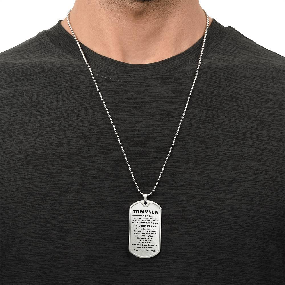 Gift for Adult Son Military Dog Tag Style Personalized Engraved Necklace Love Mom