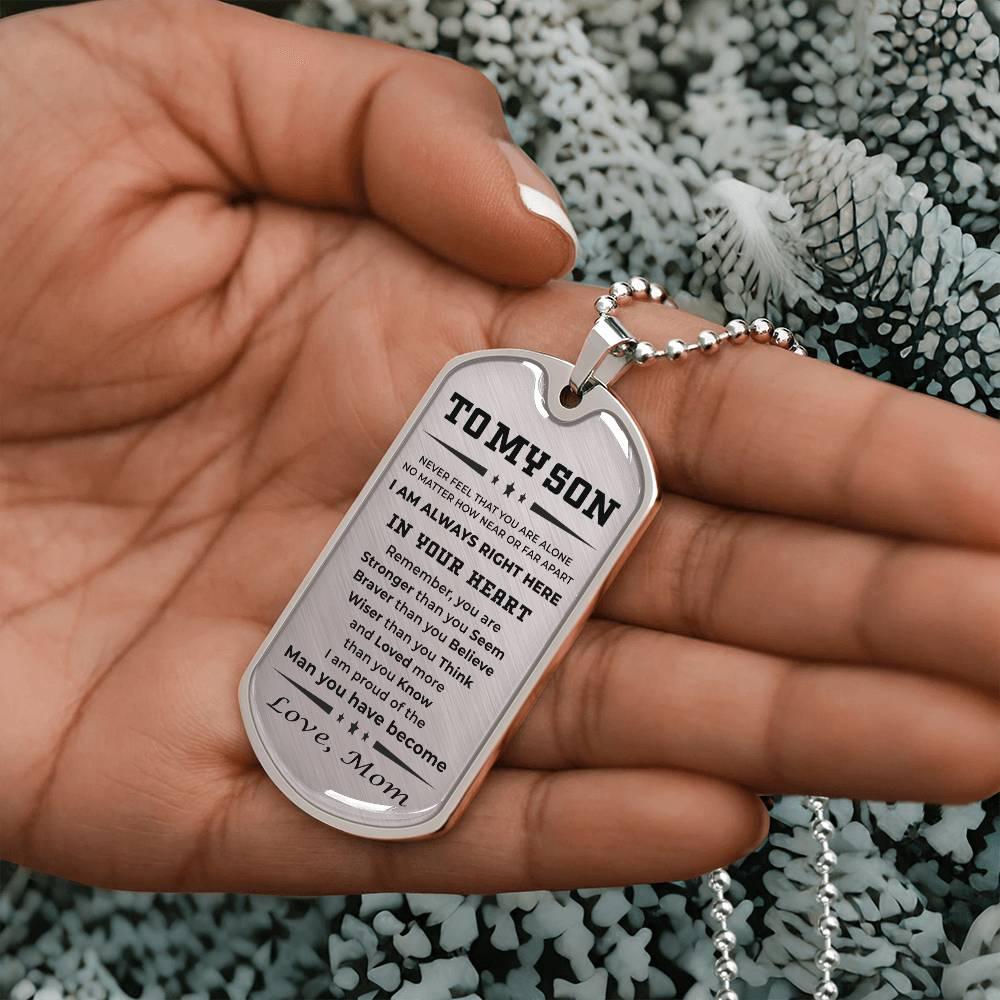 Gift for Adult Son Military Dog Tag Style Personalized Engraved Necklace Love Mom