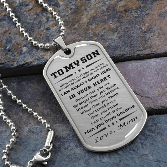 Gift for Adult Son Military Dog Tag Style Personalized Engraved Necklace Love Mom