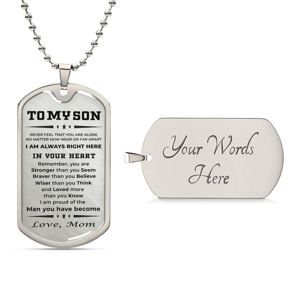 Gift for Adult Son Military Dog Tag Style Personalized Engraved Necklace Love Mom