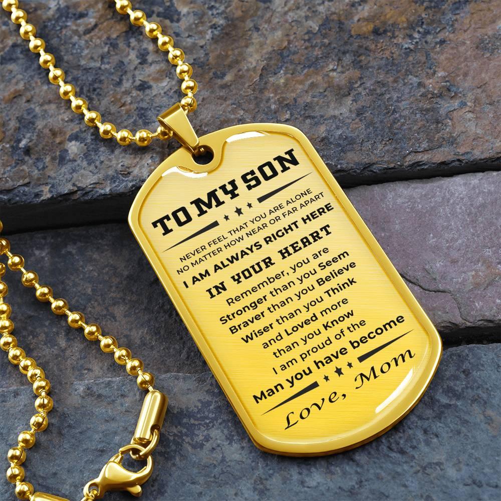 Gift for Adult Son Military Dog Tag Style Personalized Engraved Necklace Love Mom