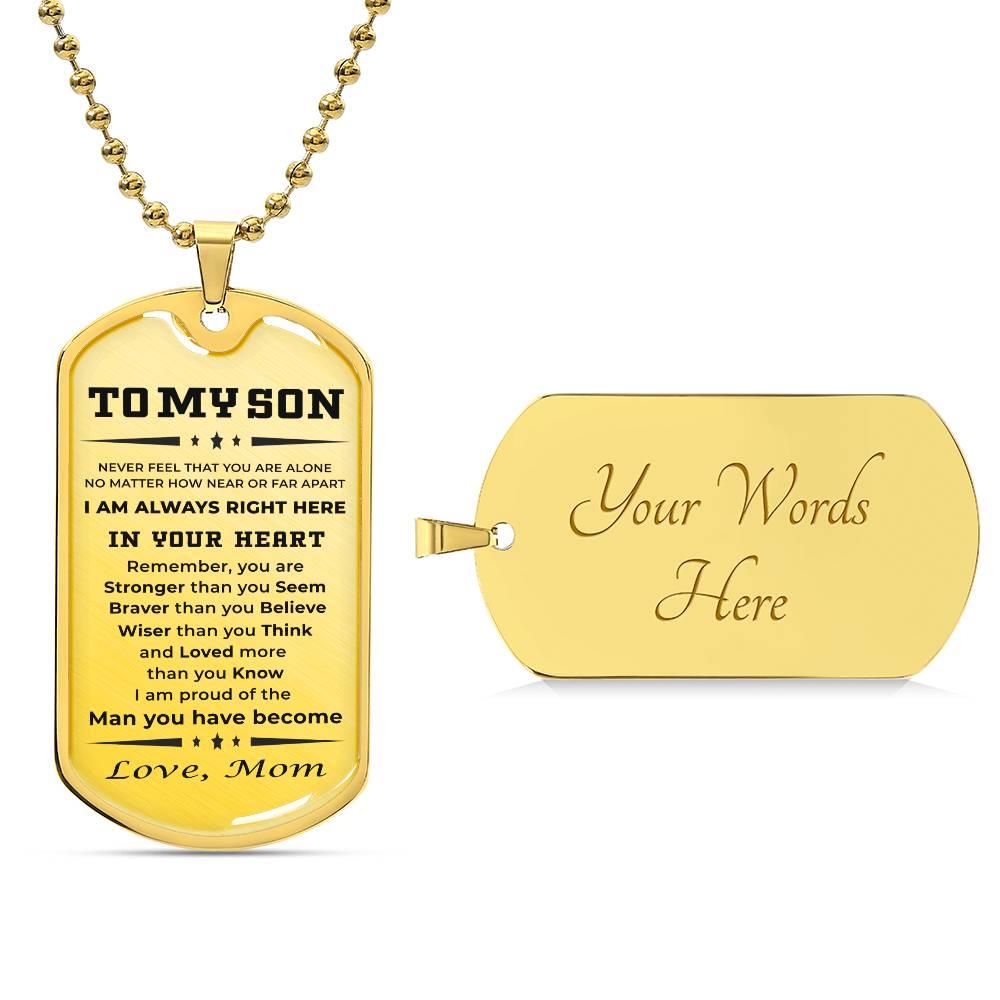 Gift for Adult Son Military Dog Tag Style Personalized Engraved Necklace Love Mom