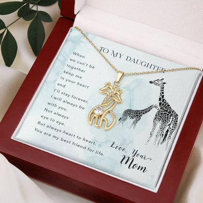 Daughter, Heart to Heart Inspirational Giraffe Pendant Necklace - Love Mom