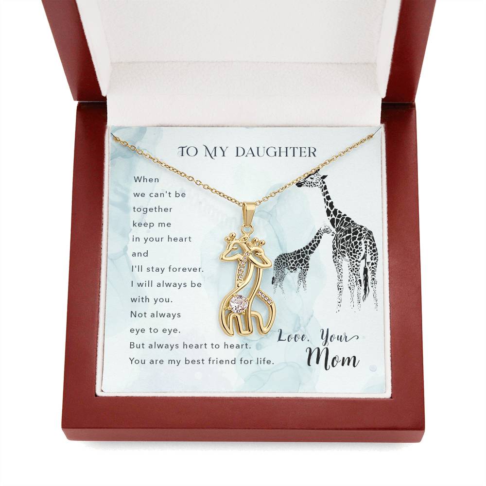 Daughter, Heart to Heart Inspirational Giraffe Pendant Necklace - Love Mom