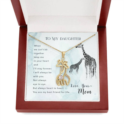 Daughter, Heart to Heart Inspirational Giraffe Pendant Necklace - Love Mom