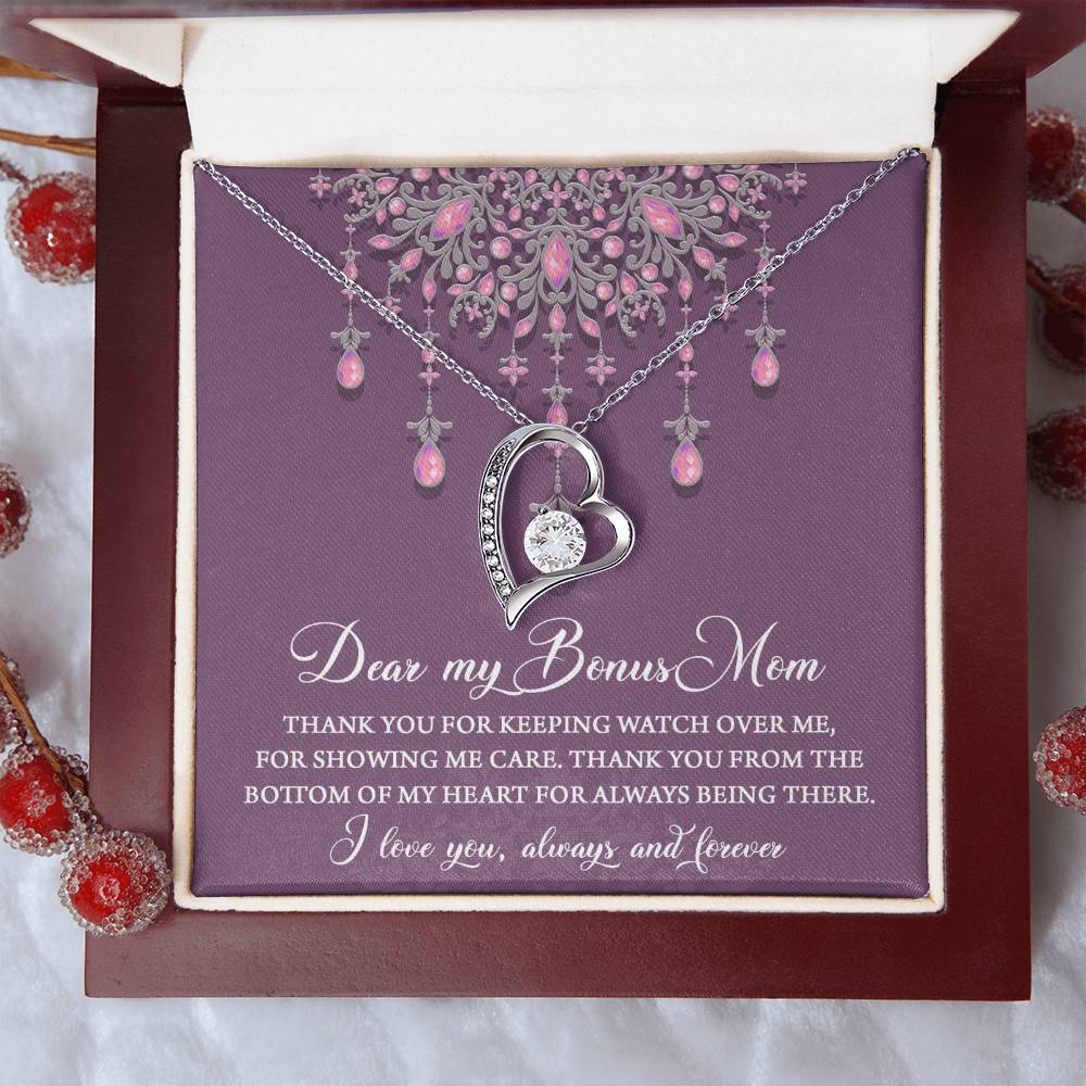 Dear Bonus Mom Thank You for Always Being There Forever Love Heart Pendant Necklace