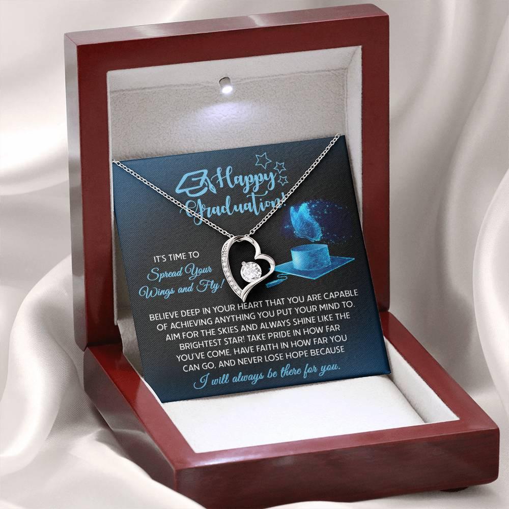 Graduation Gift for Her Spread Your Wings and Fly Forever Love Heart Pendant Necklace with Gift Box