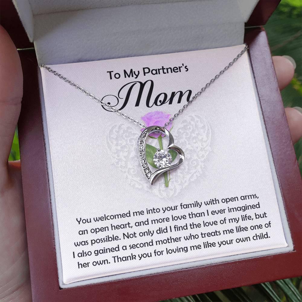 To My Partner's Mom You Welcomed me with Open Arms and an Open Heart Pendant Necklace