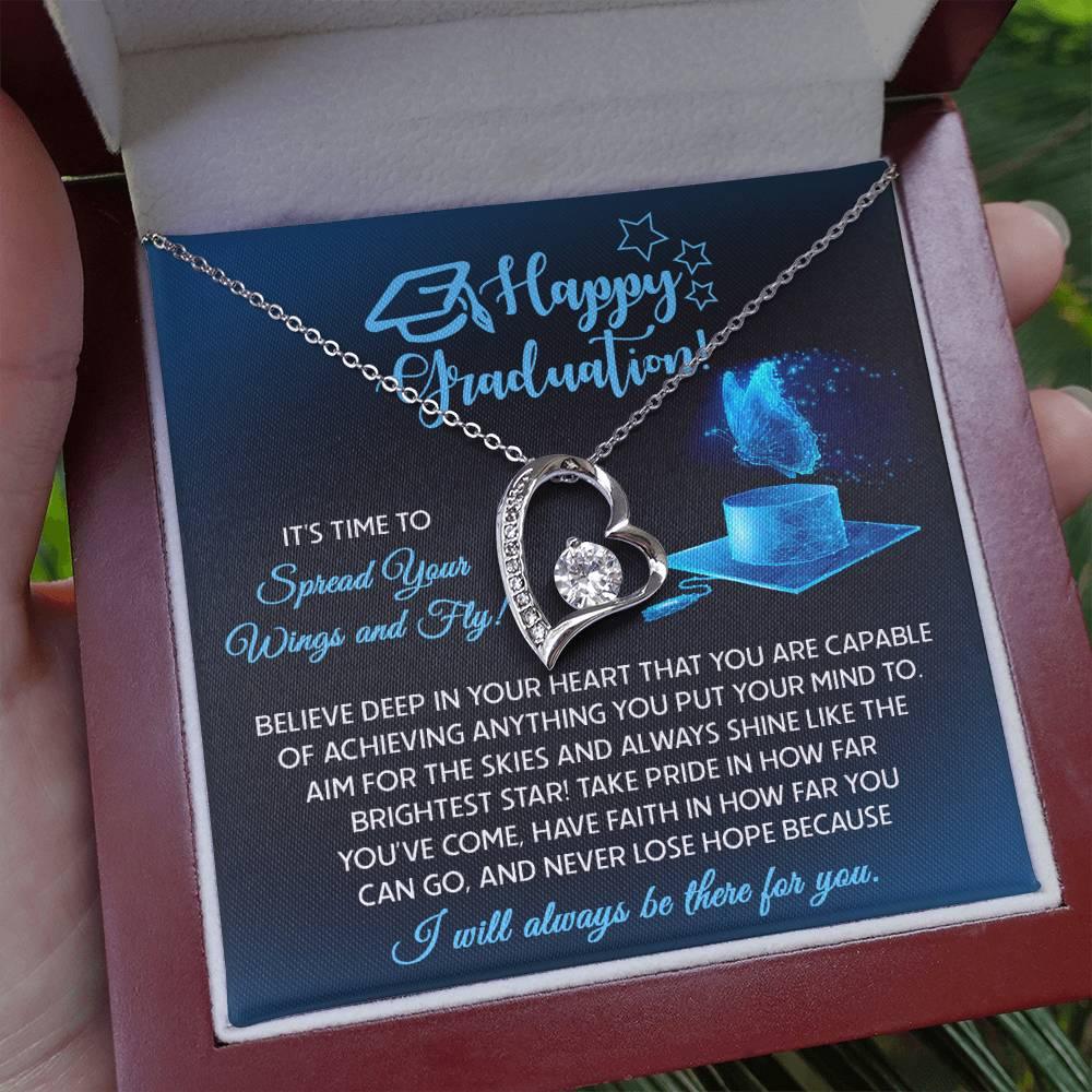 Graduation Gift for Her Spread Your Wings and Fly Forever Love Heart Pendant Necklace with Gift Box