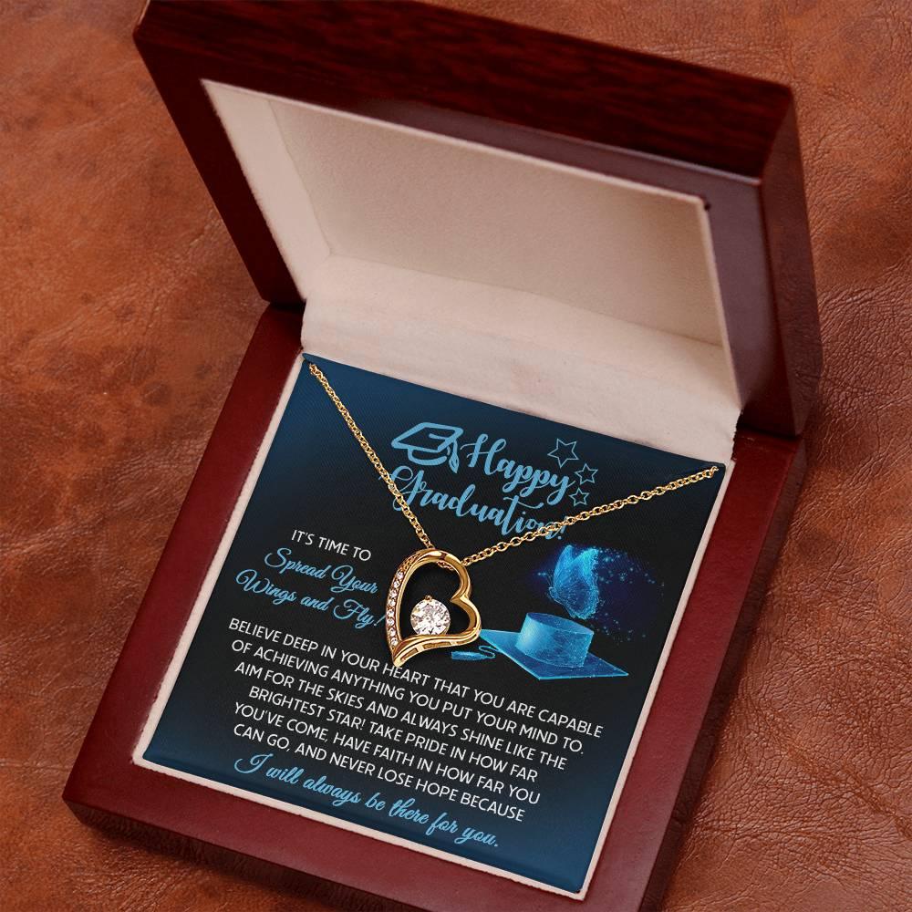 Graduation Gift for Her Spread Your Wings and Fly Forever Love Heart Pendant Necklace with Gift Box