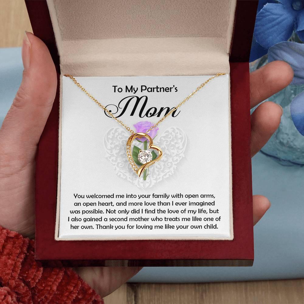 To My Partner's Mom You Welcomed me with Open Arms and an Open Heart Pendant Necklace