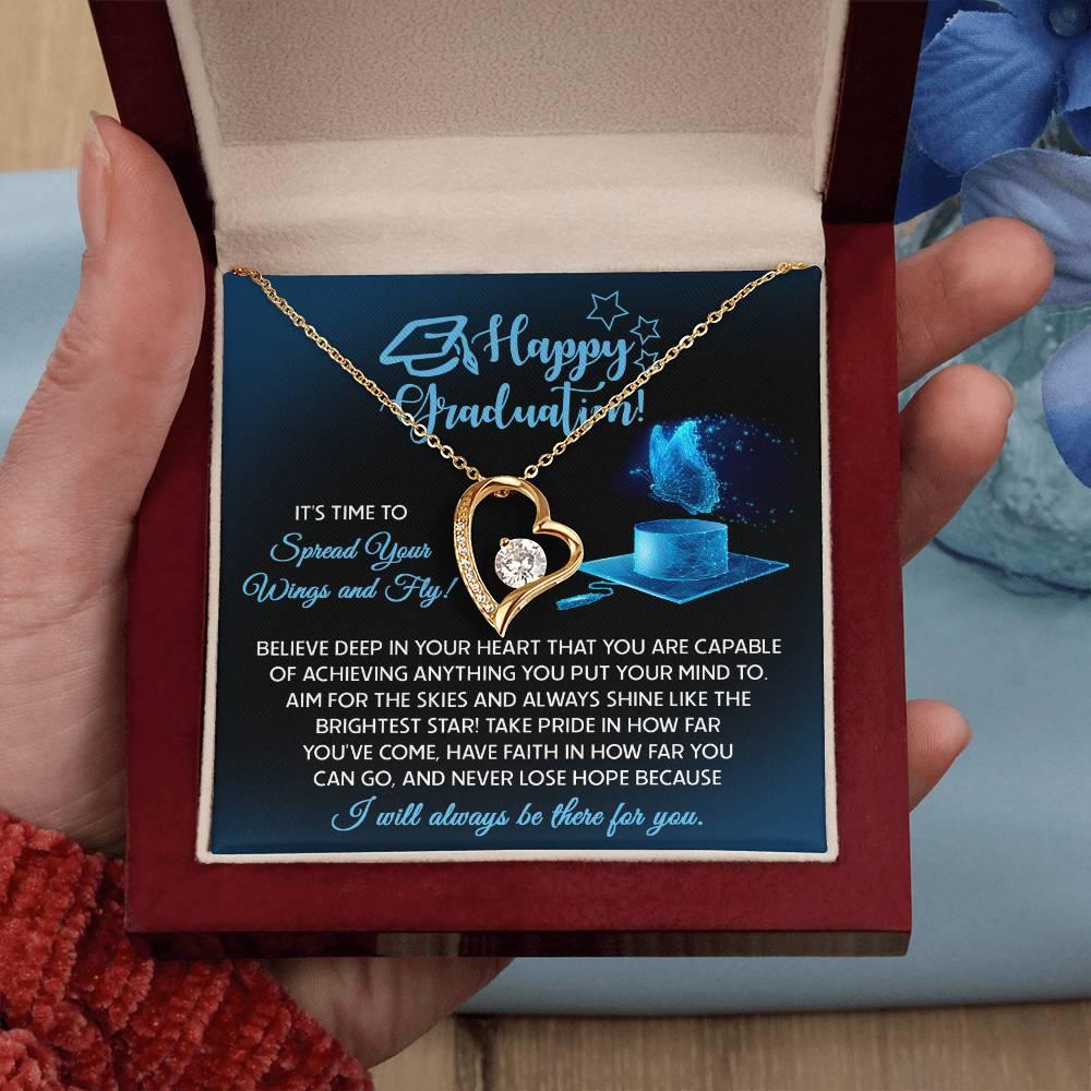 Graduation Gift for Her Spread Your Wings and Fly Forever Love Heart Pendant Necklace with Gift Box