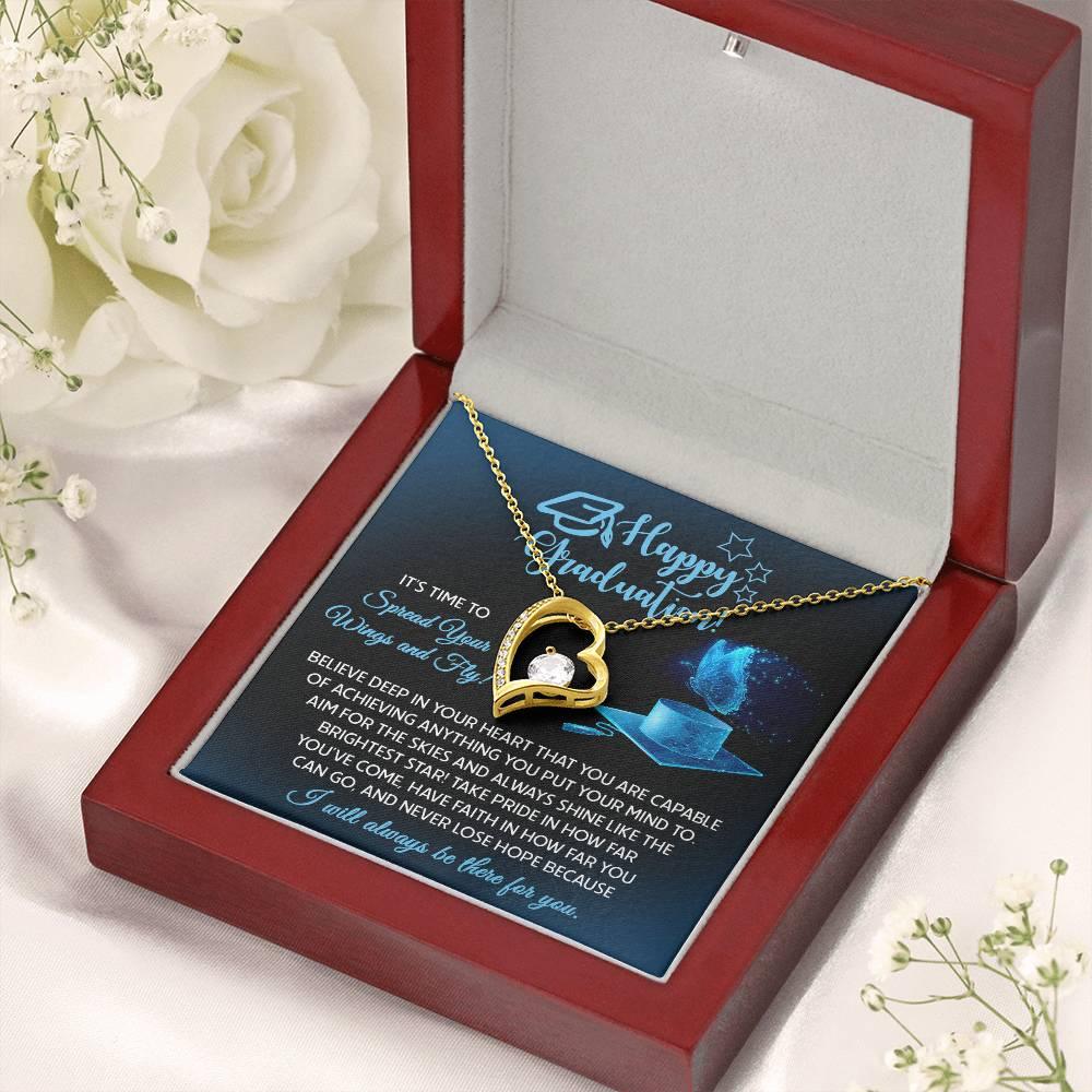 Graduation Gift for Her Spread Your Wings and Fly Forever Love Heart Pendant Necklace with Gift Box