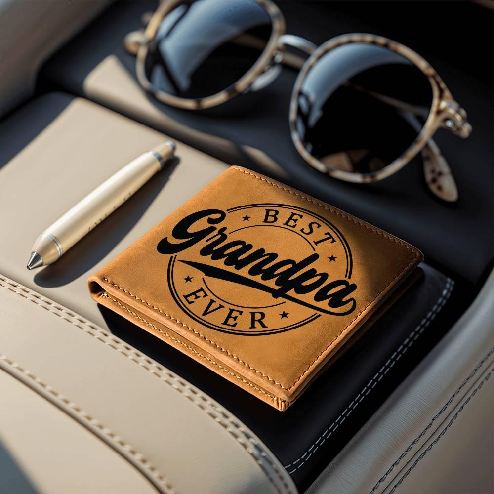 Grandfather Gift - Best Grandpa Ever Genuine Cowhide Leather Wallet