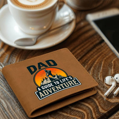 Dad Gift - A Guide to Life's Adventure Genuine Cowhide Leather Wallet