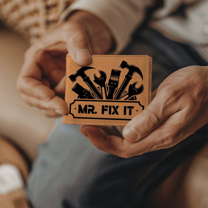 Leather Wallet - Mr. Fixit - Gift for Dad Husband Grandfather DIY Guy