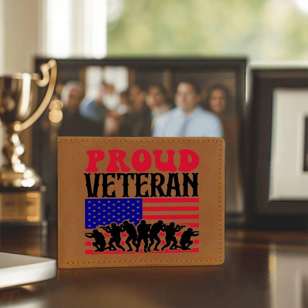 Proud Veteran Genuine Cowhide Leather Wallet