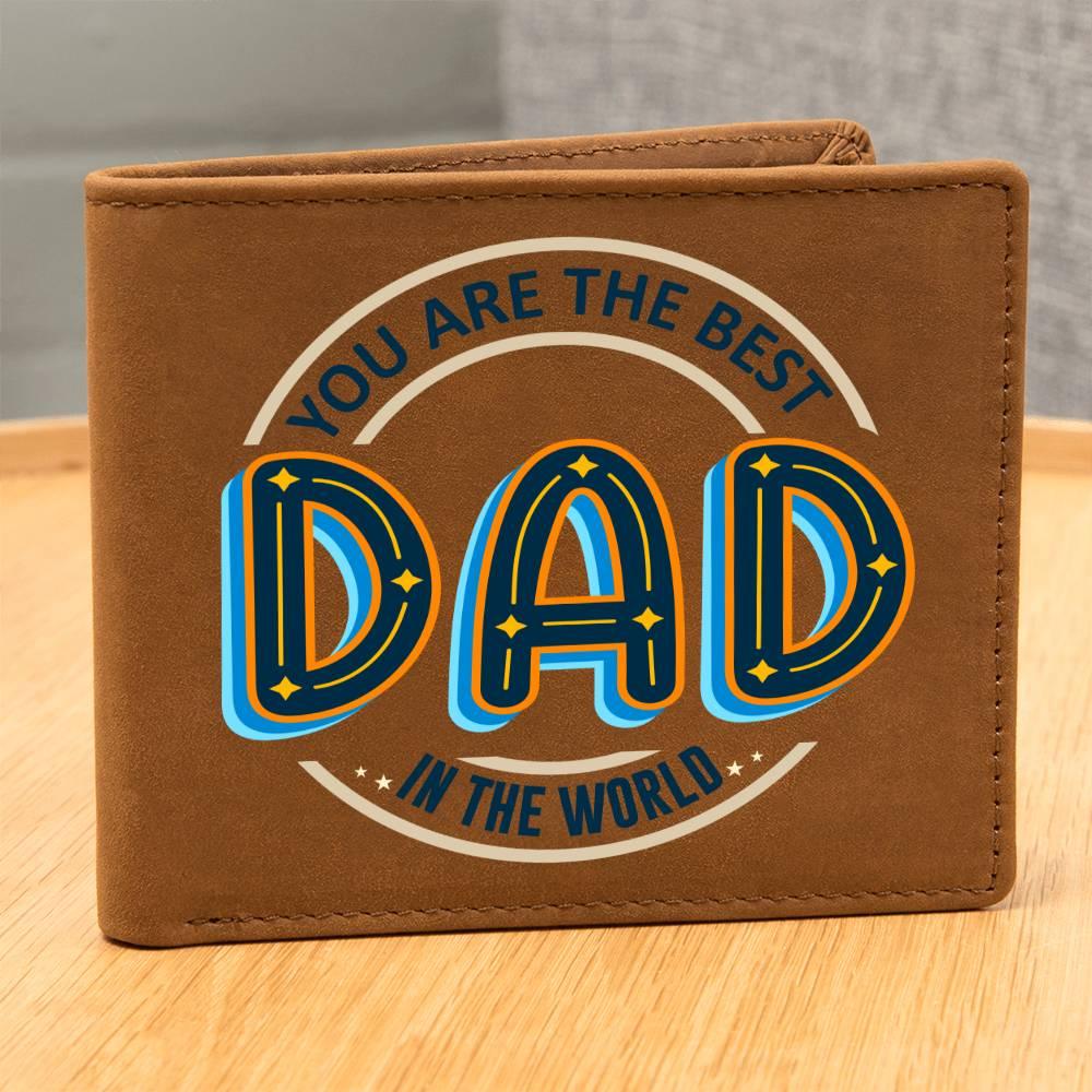 Gift for Dad - Best Dad in the World Genuine Cowhide Leather Wallet