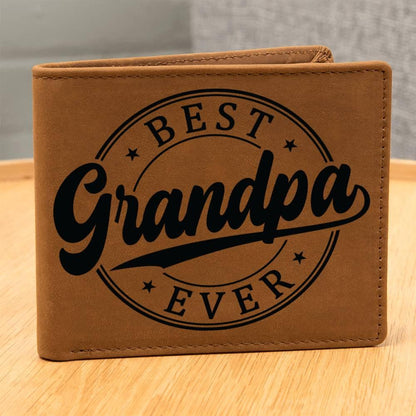 Grandfather Gift - Best Grandpa Ever Genuine Cowhide Leather Wallet