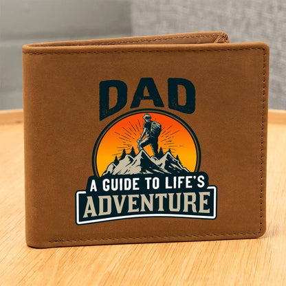 Dad Gift - A Guide to Life's Adventure Genuine Cowhide Leather Wallet