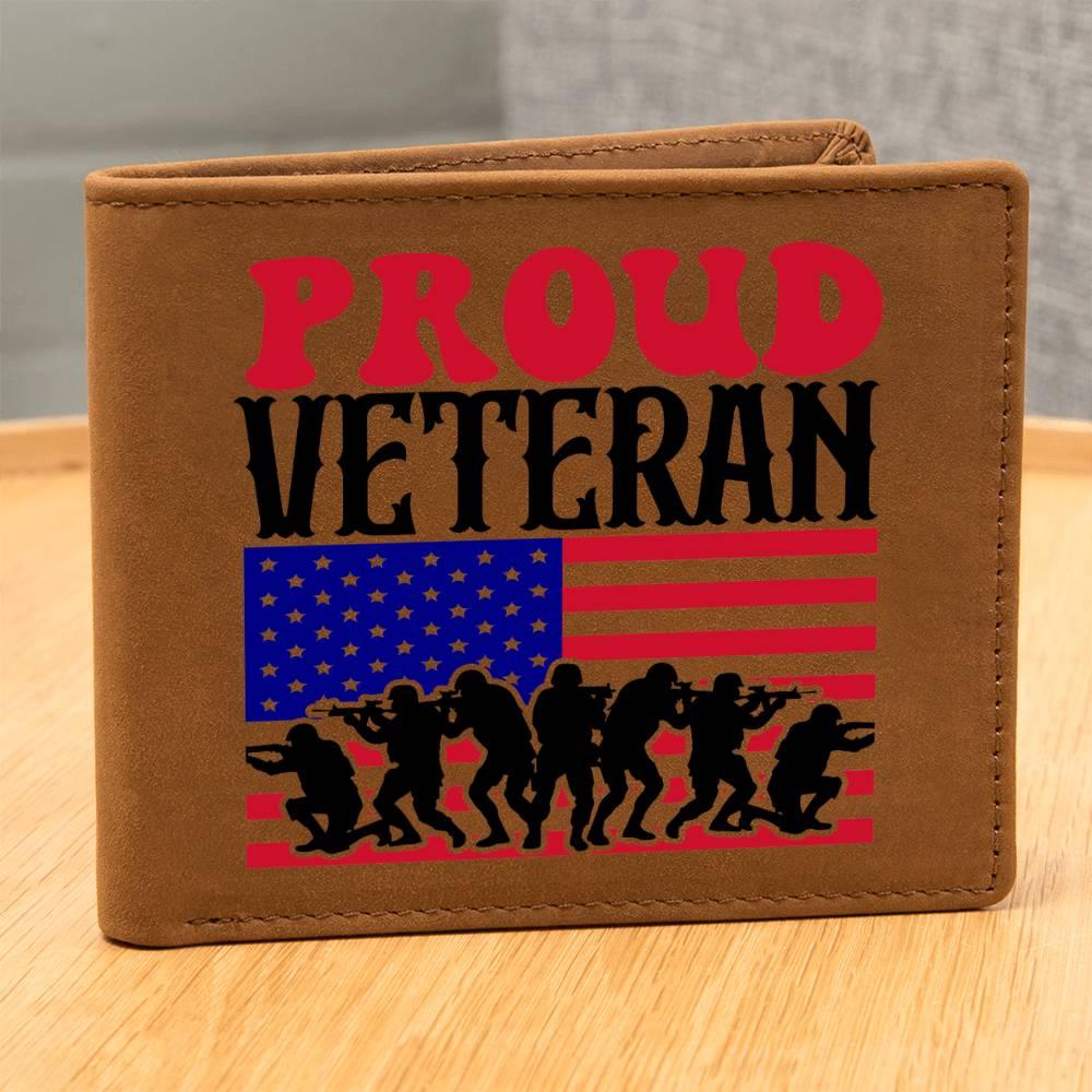 Proud Veteran Genuine Cowhide Leather Wallet