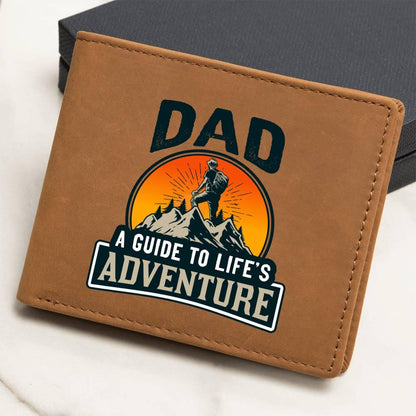 Dad Gift - A Guide to Life's Adventure Genuine Cowhide Leather Wallet