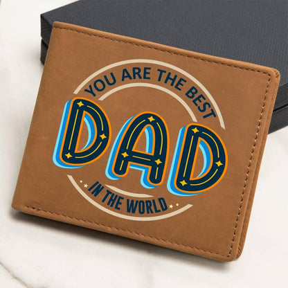 Gift for Dad - Best Dad in the World Genuine Cowhide Leather Wallet