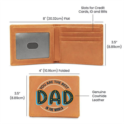 Gift for Dad - Best Dad in the World Genuine Cowhide Leather Wallet