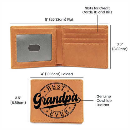 Grandfather Gift - Best Grandpa Ever Genuine Cowhide Leather Wallet