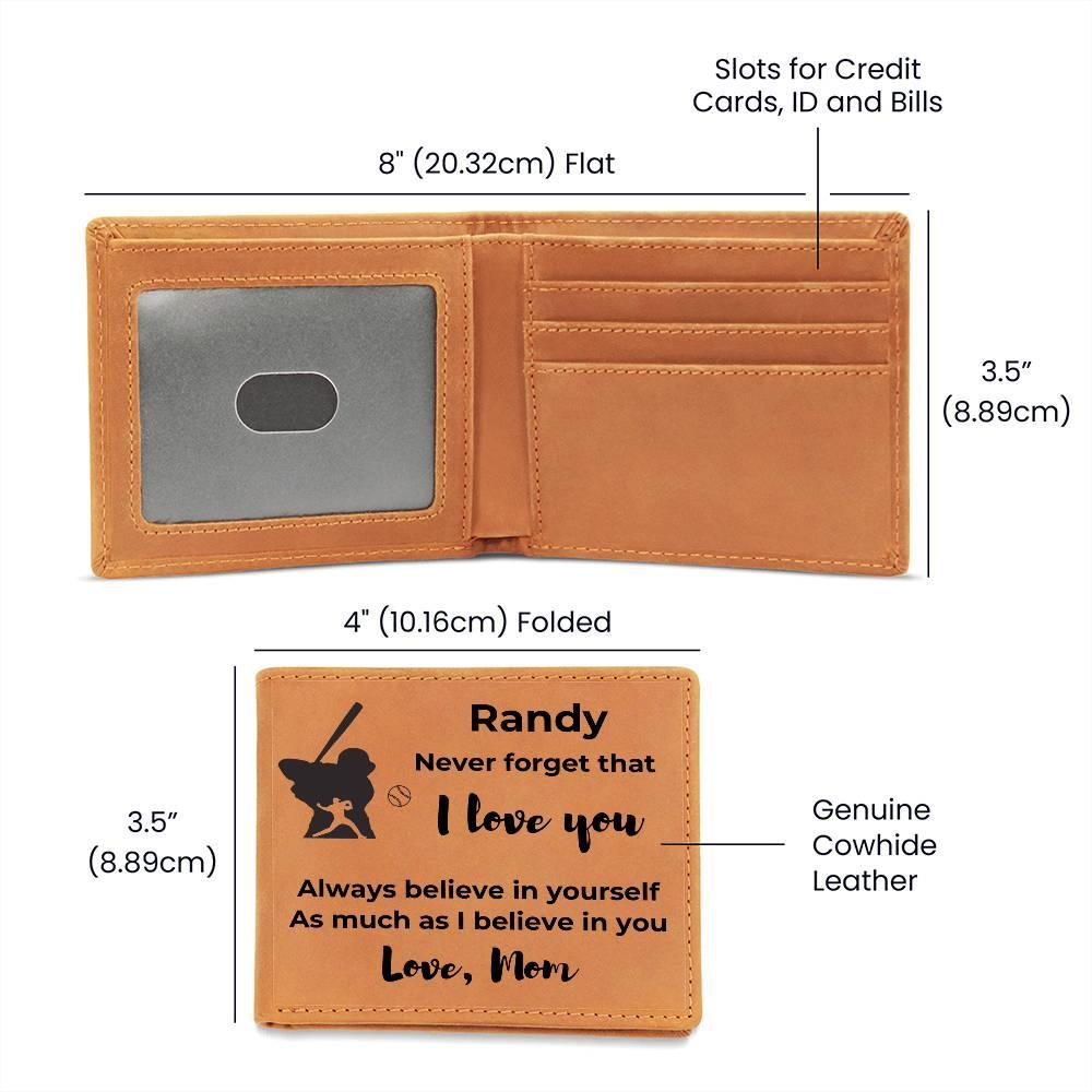 Baseball Custom Printed Believe in Yourself Cowhide Leather Men's Wallet