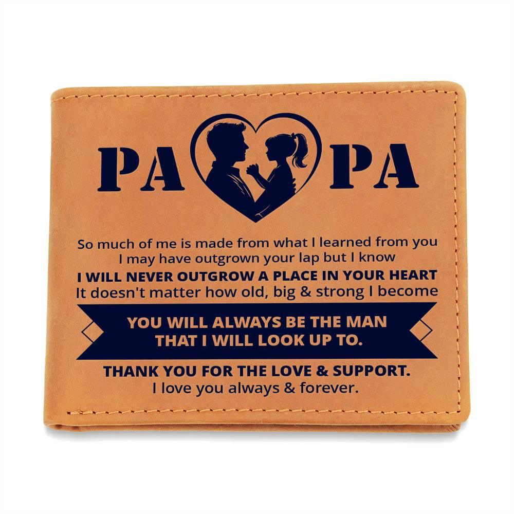 Gift for Papa - Never Outgrow Your Heart Genuine Cowhide Leather Wallet