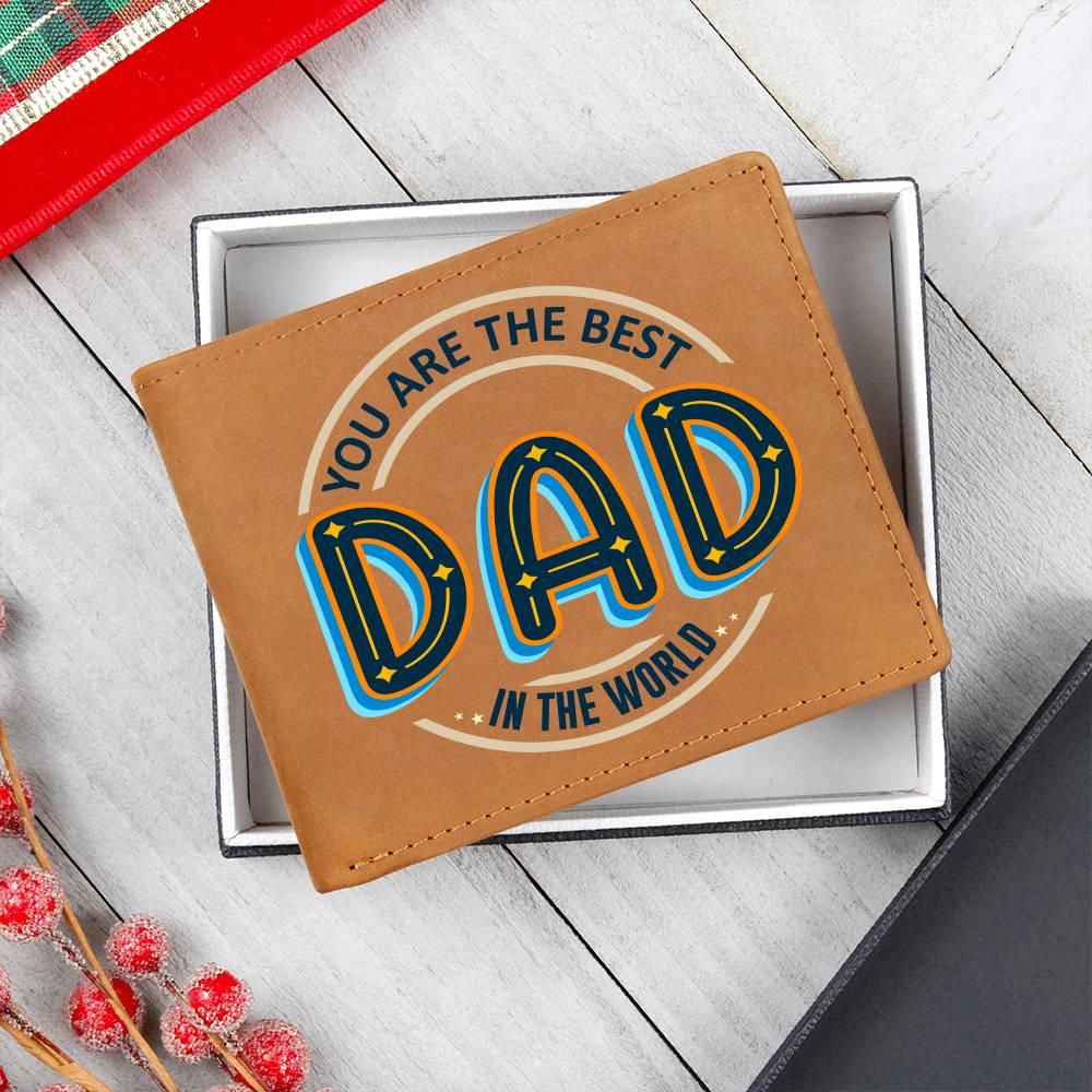 Gift for Dad - Best Dad in the World Genuine Cowhide Leather Wallet